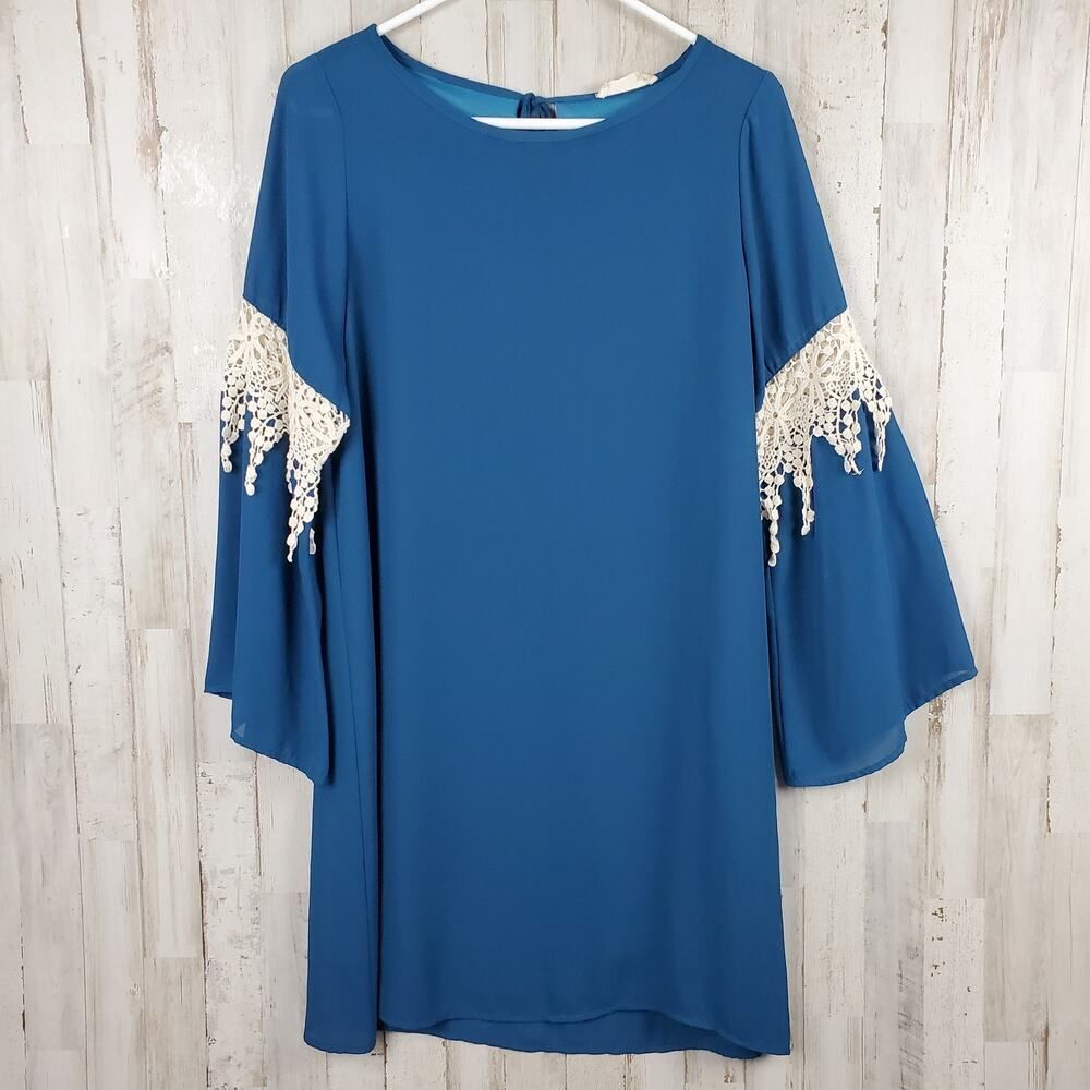 Altar'd State Lace Bell Sleeve Dress Dark Teal Size Large